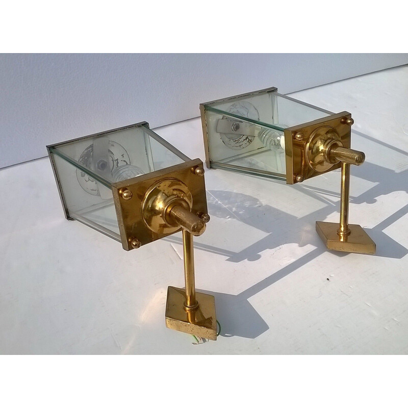 Pair of vintage brass and glass wall lamps by Pietro Chiesa for Fontana Arte, 1950