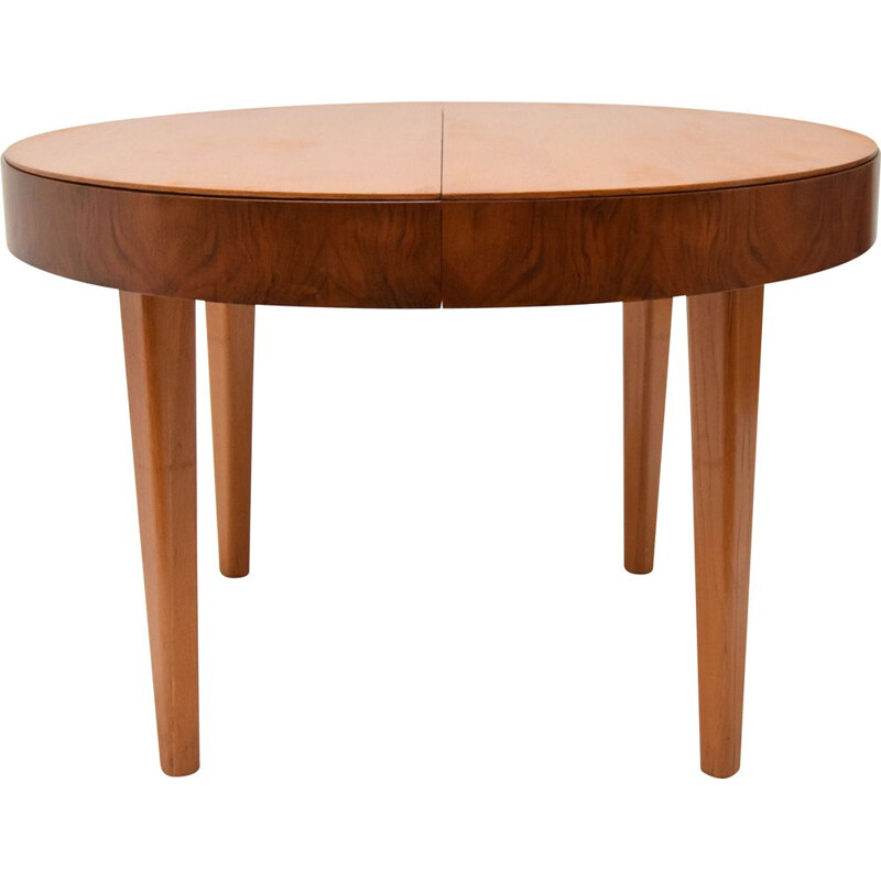 Vintage round wooden folding table by Jindrich Halabala, Czechoslovakia 1950