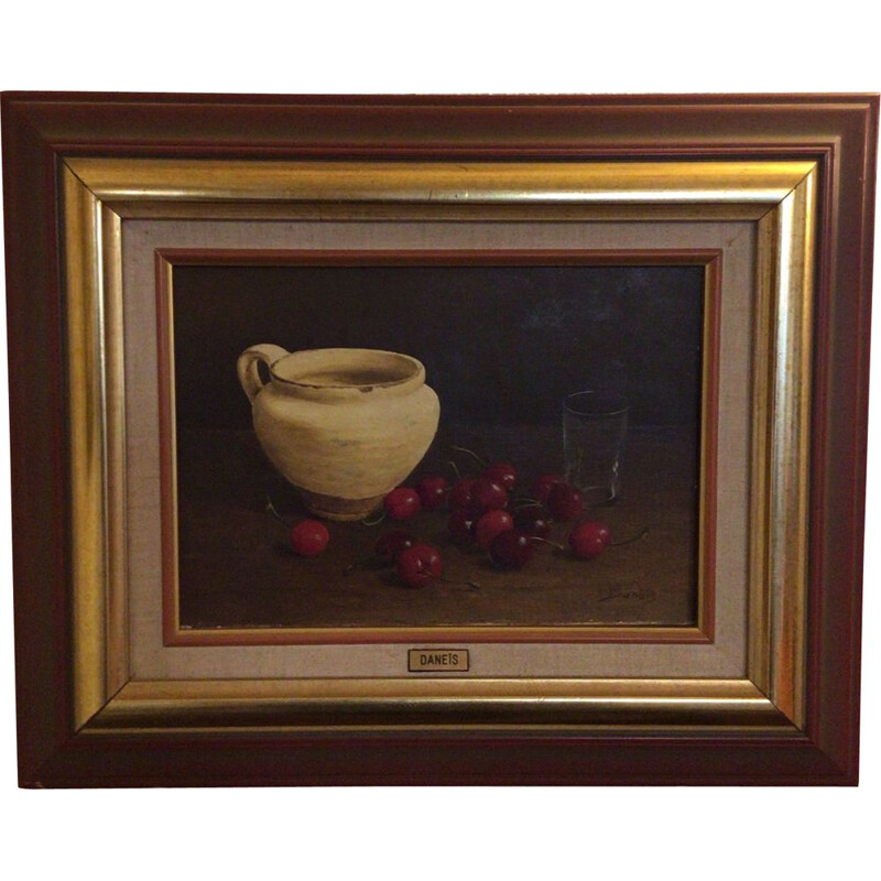 Tableau vintage nature morte du peintre Daneis 1970