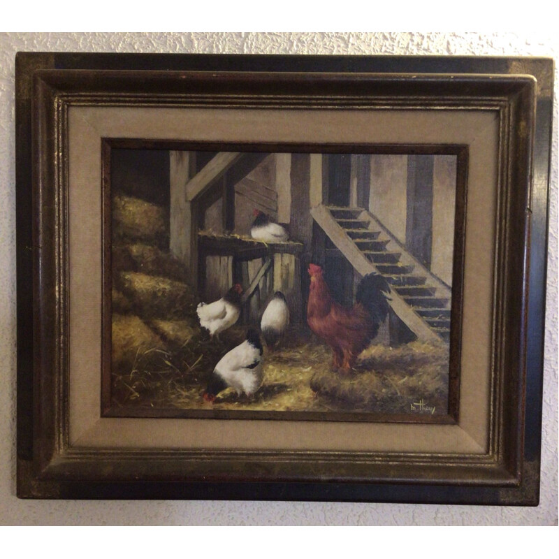 Vintage painting by Thouy le Poulailler 1946s