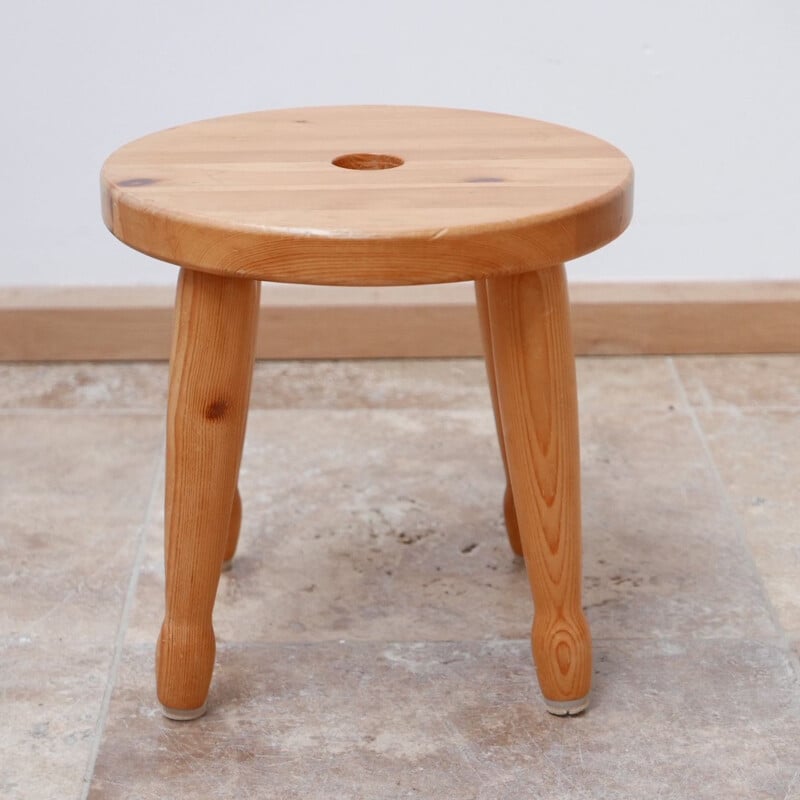 Vintage Pine Stool or Side Table Swedish 1960s