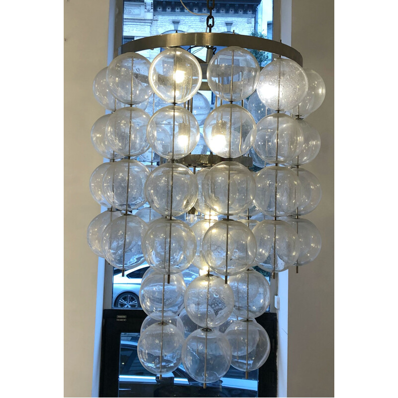 Vintage hand-blown glass pendant lamp, 1960