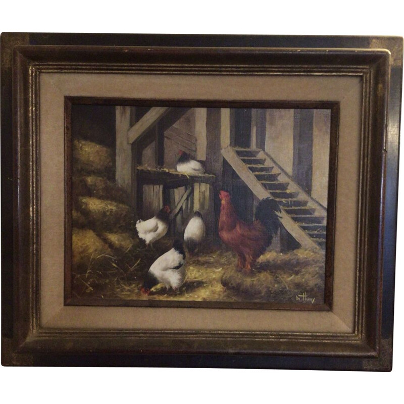 Vintage painting by Thouy le Poulailler 1946s