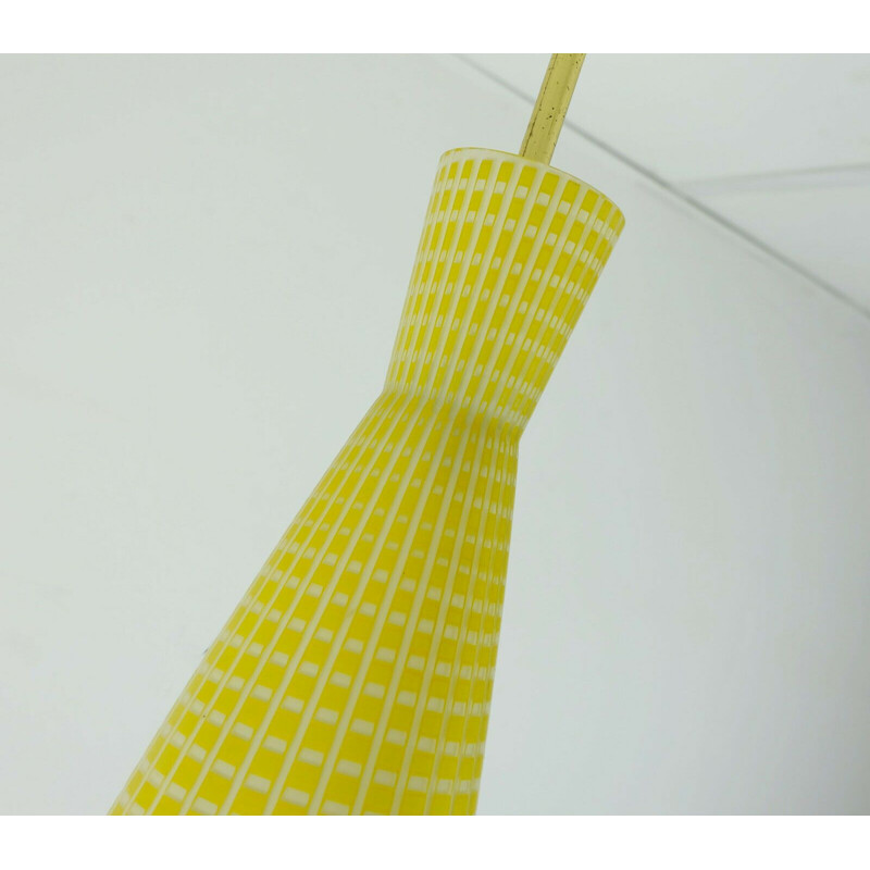 Vintage pendant lamp yellow and white glass by peill & putzler to Aloys Ferdinand Gangkofner 1950