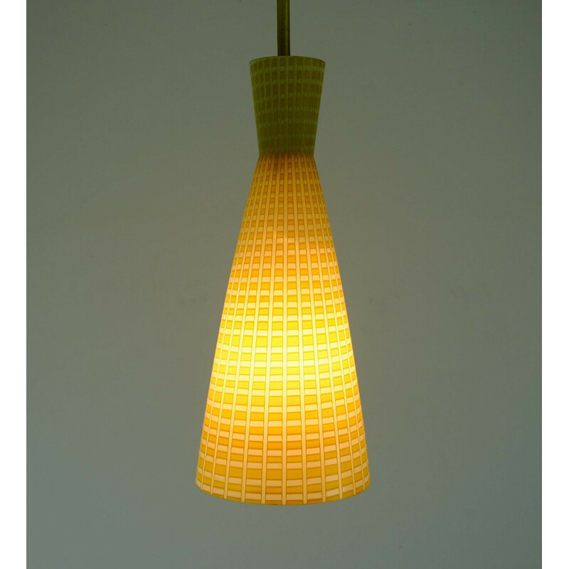 Vintage pendant lamp yellow and white glass by peill & putzler to Aloys Ferdinand Gangkofner 1950