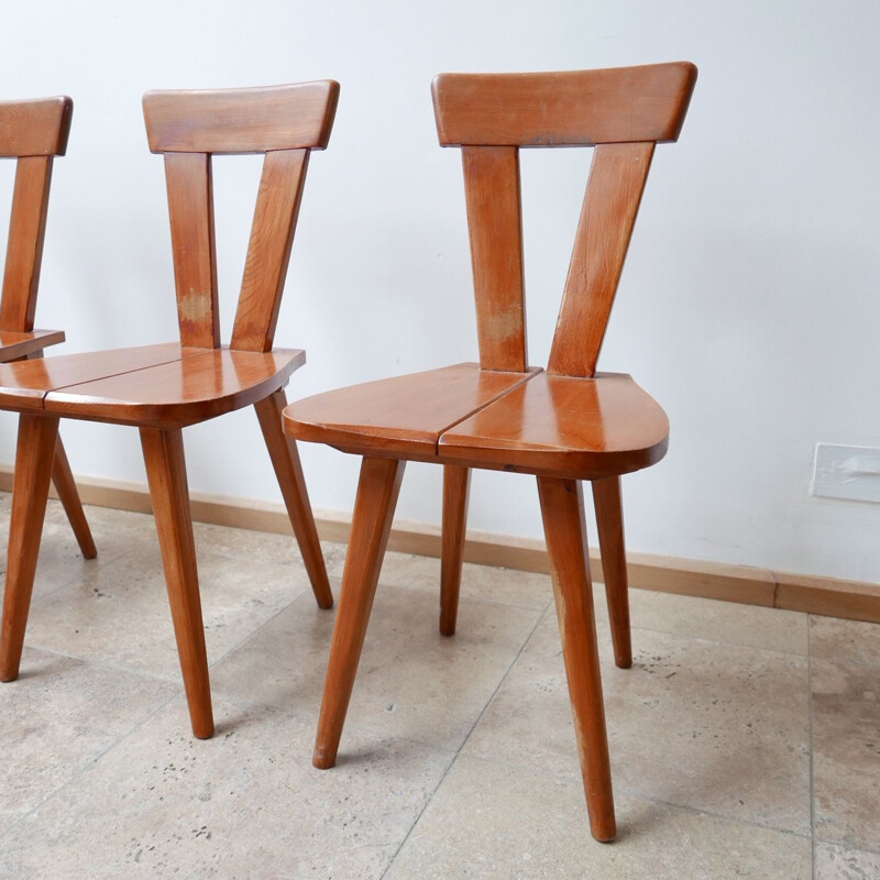 Set of 4 vintage solid pine chairs by Wincze and Szlekys for Lad, Poland 1940