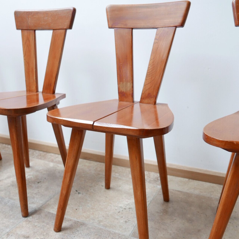 Set of 4 vintage solid pine chairs by Wincze and Szlekys for Lad, Poland 1940