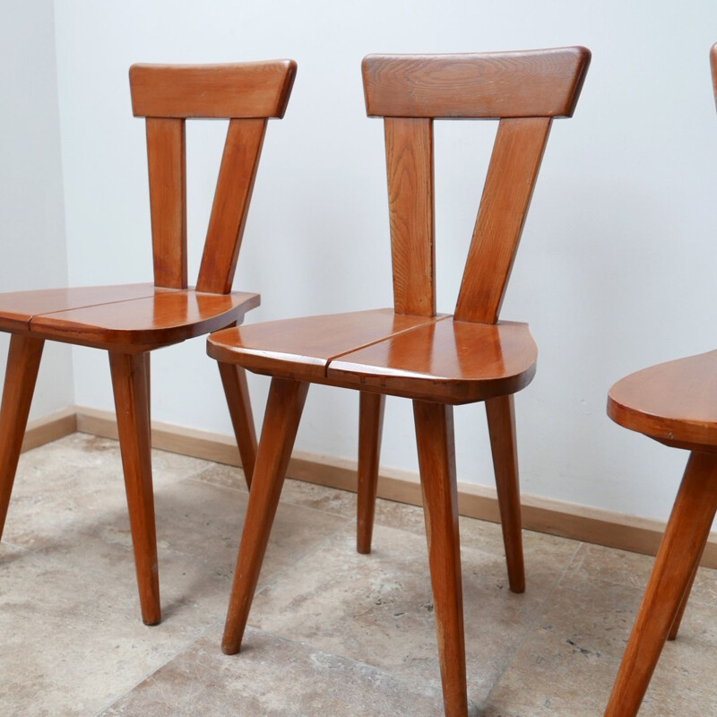 Set of 4 vintage solid pine chairs by Wincze and Szlekys for Lad, Poland 1940