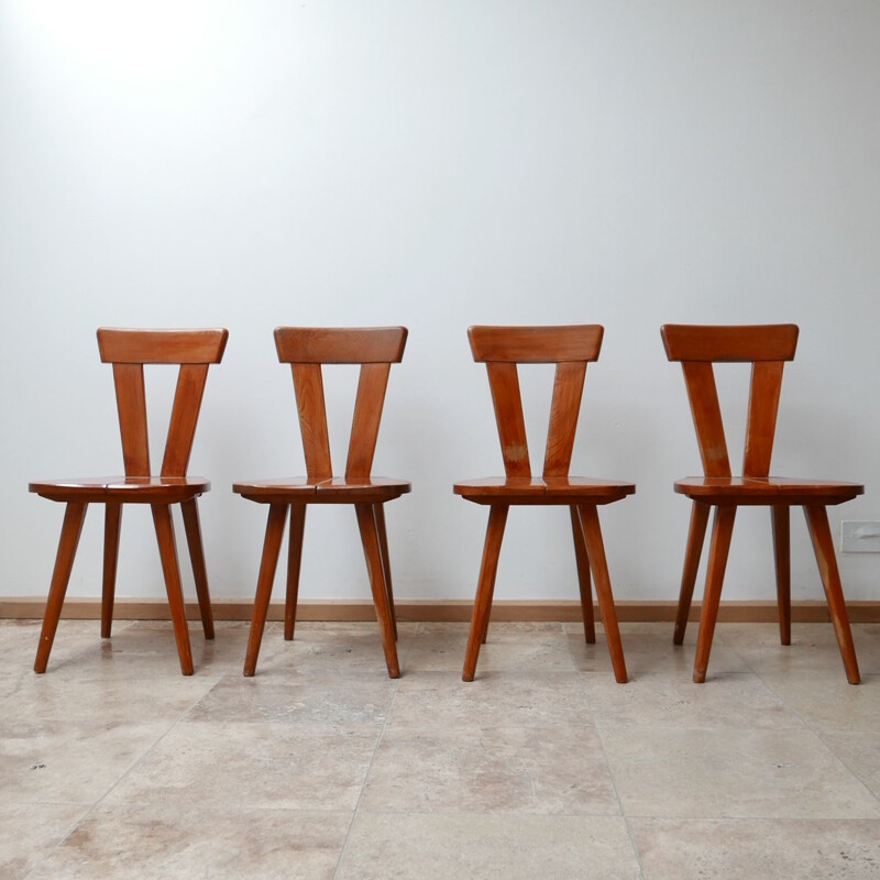 Set of 4 vintage solid pine chairs by Wincze and Szlekys for Lad, Poland 1940