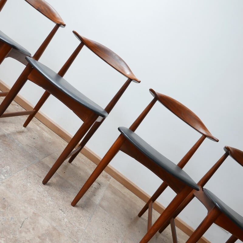 Set of 4 vintage Cow Horn Teak Dining Chair, Denmark 1960s