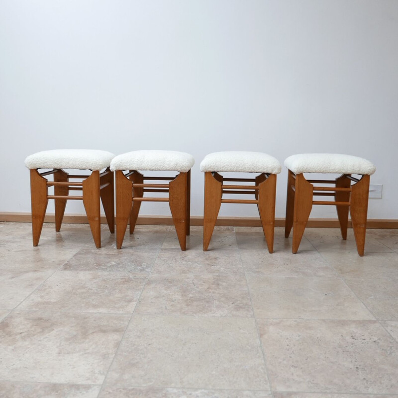 Vintage Guillerme et Chambron Oak Stools French 1960s