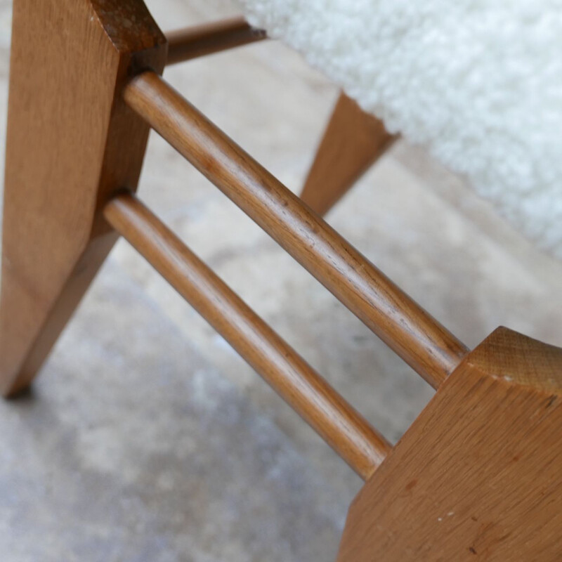 Vintage Guillerme et Chambron Oak Stools French 1960s