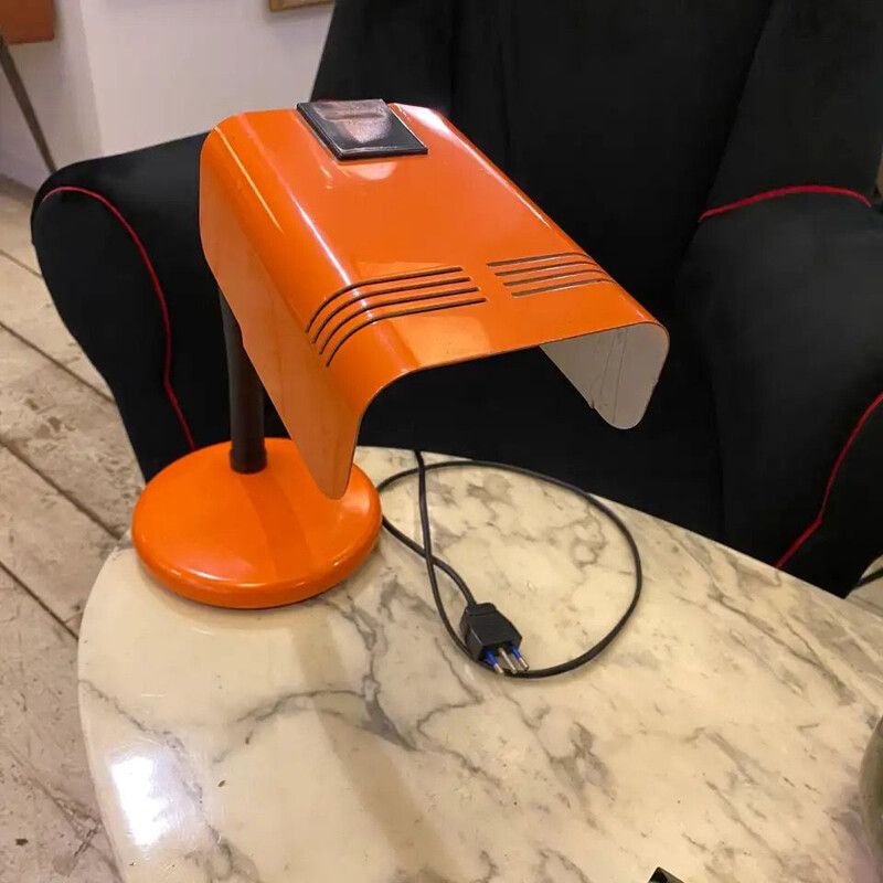 Vintage Targetti Space Age Orange and Black Table Lamp Italy 1970s