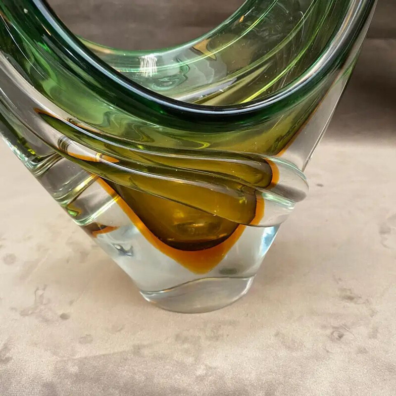 Vintage Modern Green and Brown Murano Glass Centerpiece 1970s