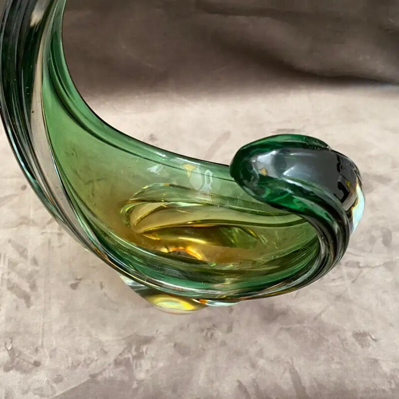 Vintage Modern Green and Brown Murano Glass Centerpiece 1970s