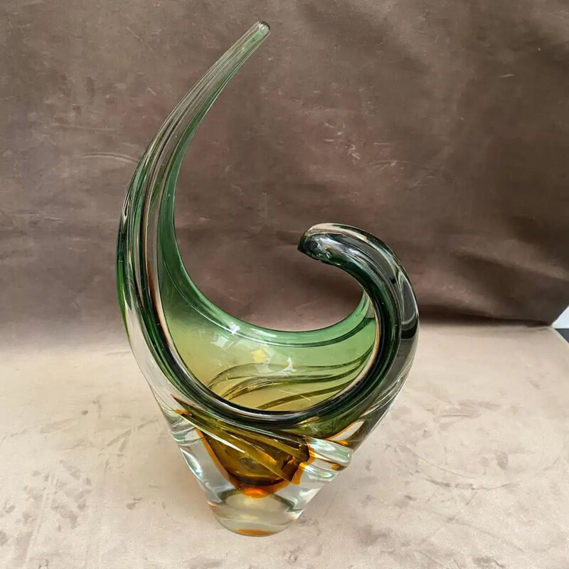 Vintage Modern Green and Brown Murano Glass Centerpiece 1970s