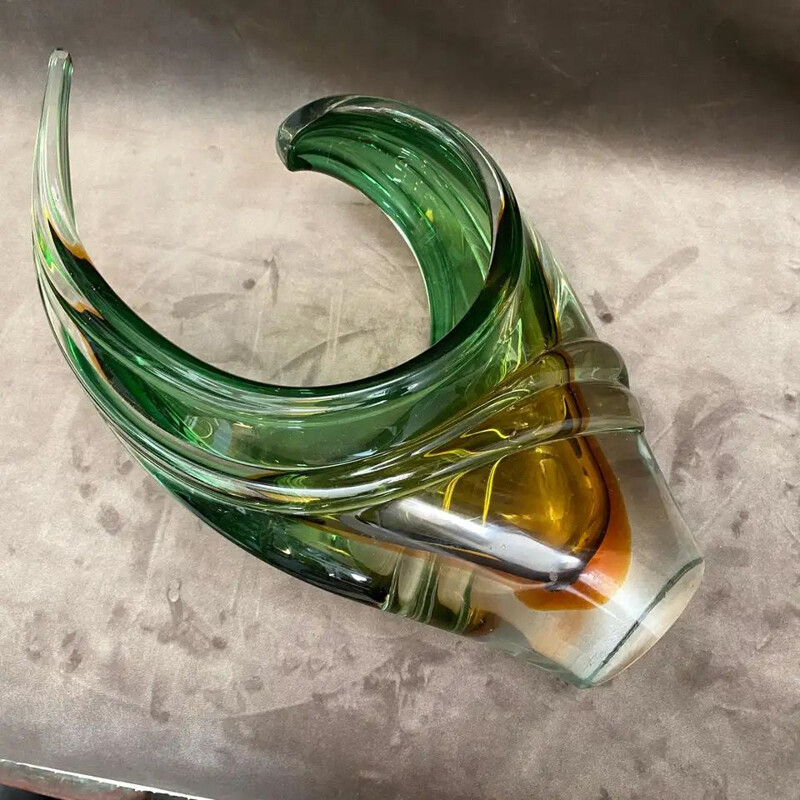 Vintage Modern Green and Brown Murano Glass Centerpiece 1970s