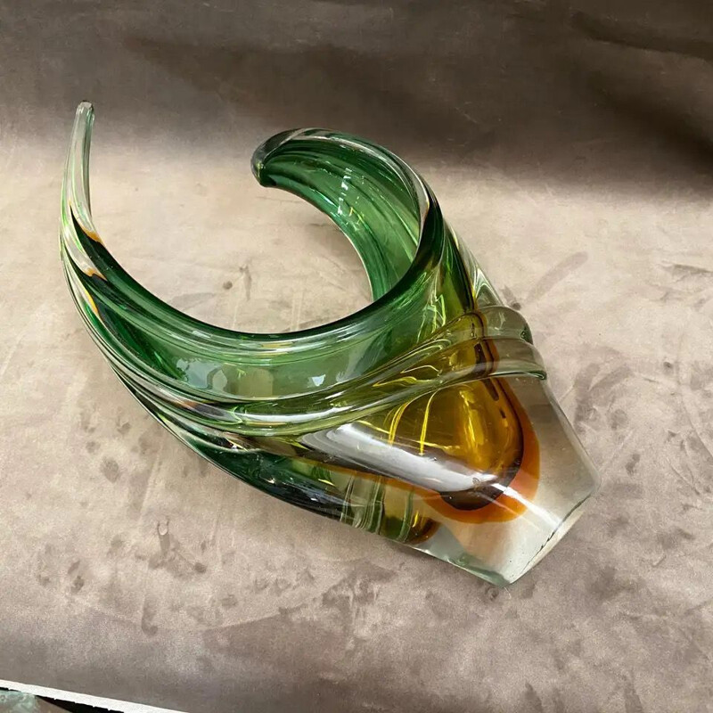 Vintage Modern Green and Brown Murano Glass Centerpiece 1970s