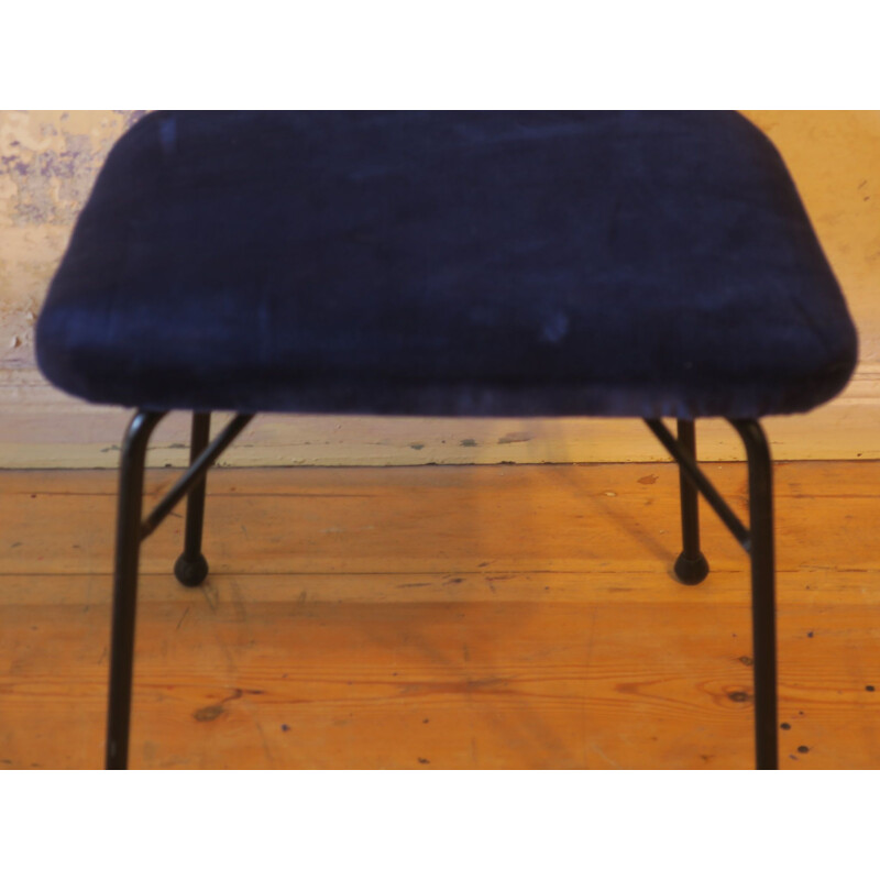 Set of 4 vintage chairs in black metal rattan and blue velvet, Italy 1950