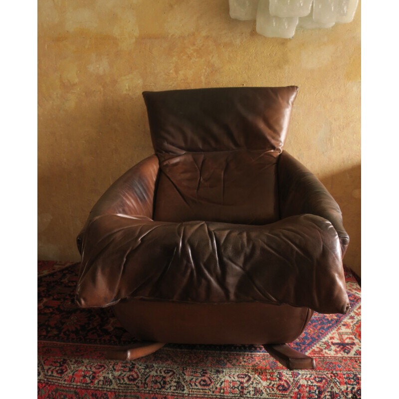 Rocking chair in patina leather De Sede, Switzerland 1970