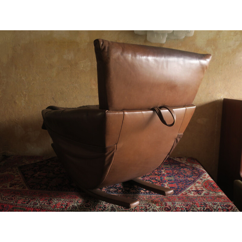 Rocking chair in patina leather De Sede, Switzerland 1970