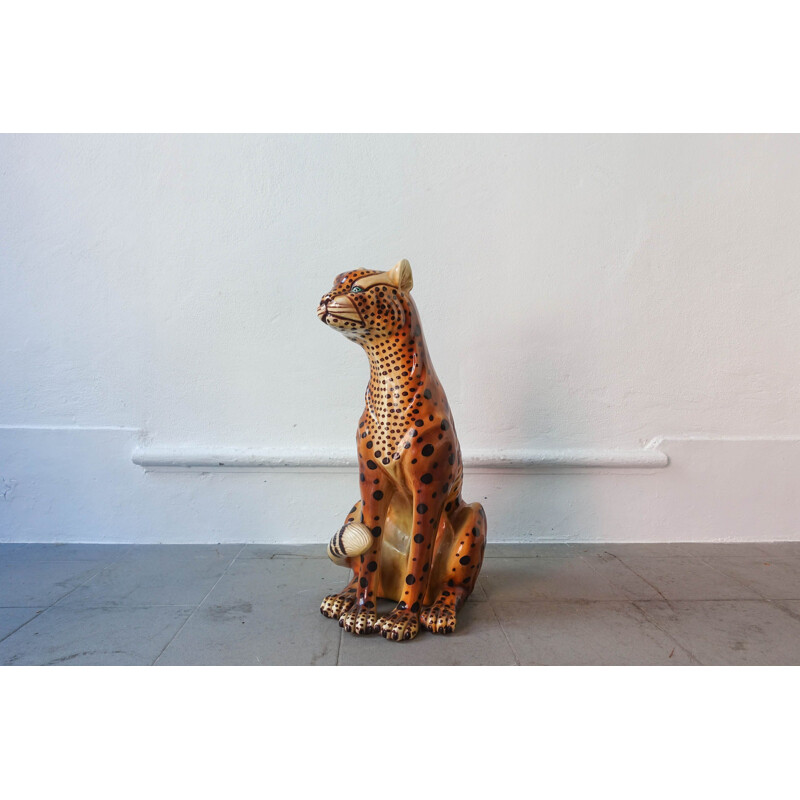 Vintage ceramic leopard sculpture, Portugal 1970 