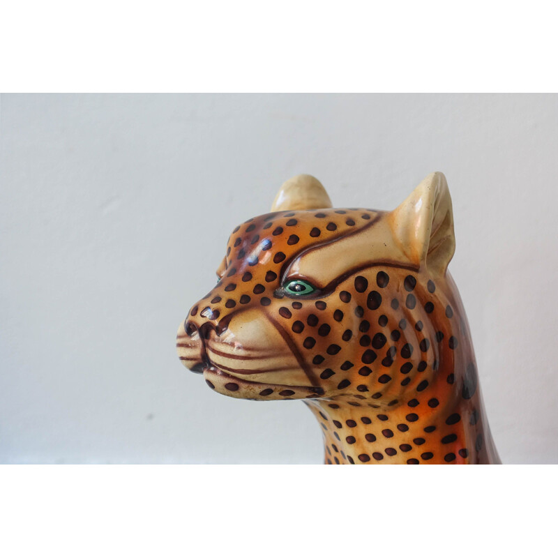 Sculpture vintage de léopard en céramique, Portugal 1970 