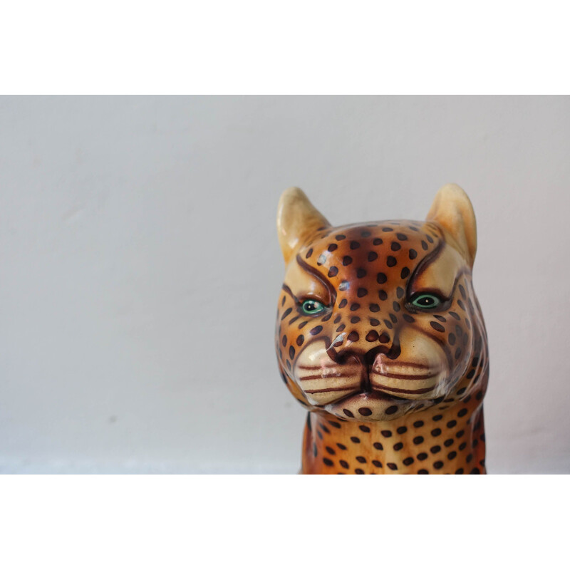 Vintage ceramic leopard sculpture, Portugal 1970 