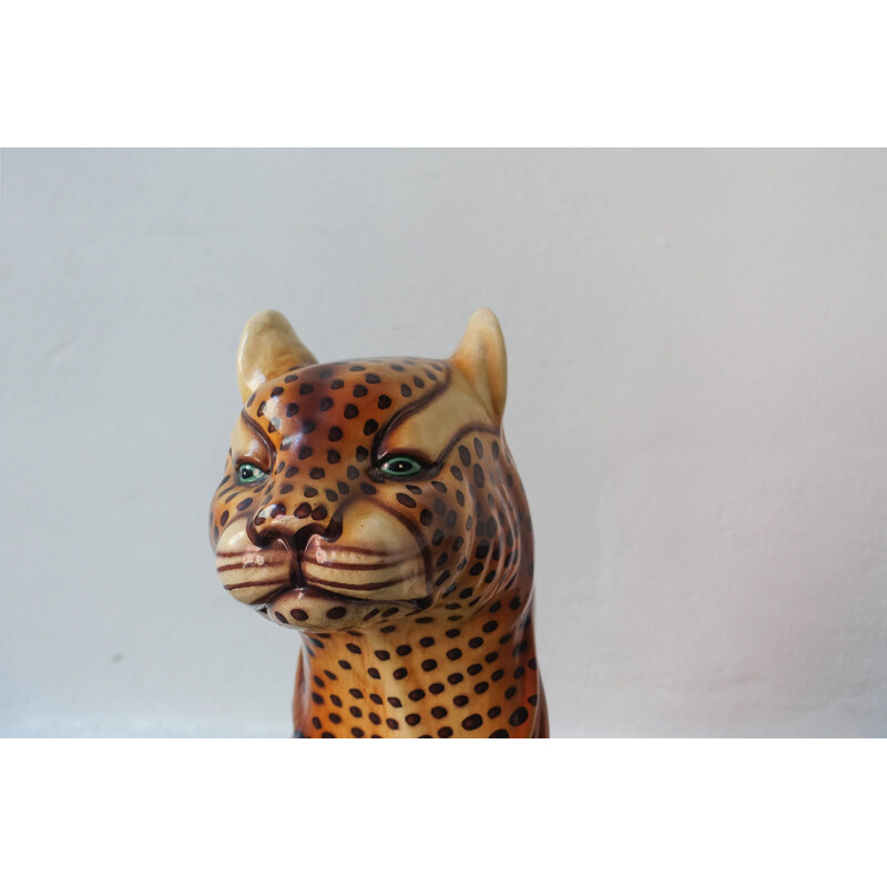 Vintage ceramic leopard sculpture, Portugal 1970 