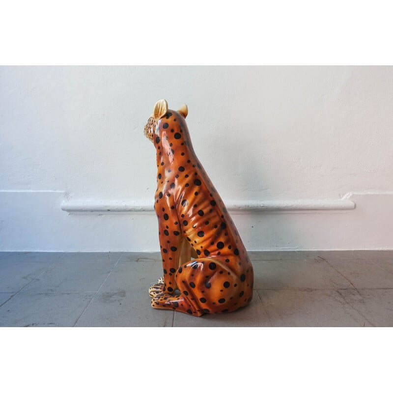 Vintage ceramic leopard sculpture, Portugal 1970 