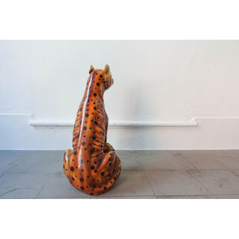 Vintage ceramic leopard sculpture, Portugal 1970 