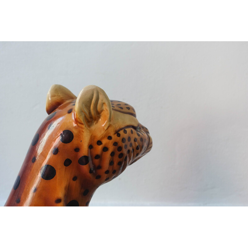 Vintage ceramic leopard sculpture, Portugal 1970 