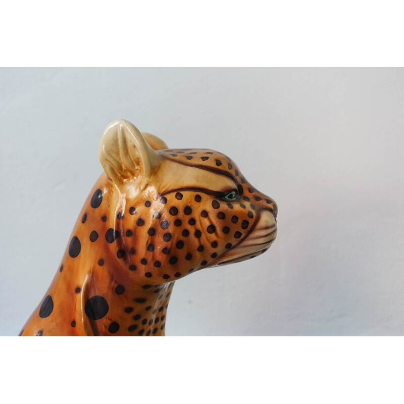 Vintage ceramic leopard sculpture, Portugal 1970 