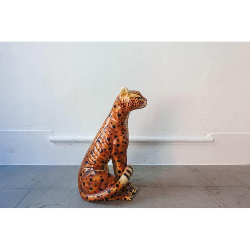 Sculpture vintage de léopard en céramique, Portugal 1970 