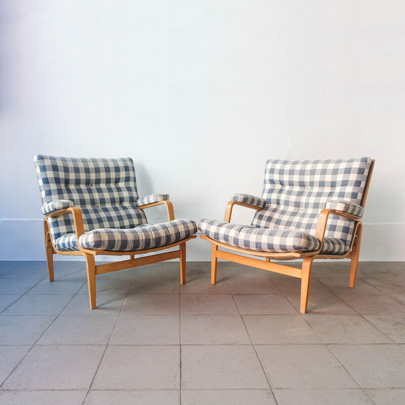 Pair of vintage Ingrid armchairs by Bruno Mathsson for Dux, Sweden 1960