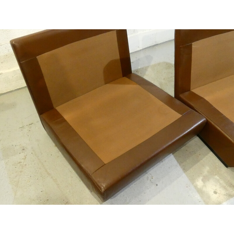 Pair of vintage low chairs by Pierre Folie by Jacques Charpentier 1970s