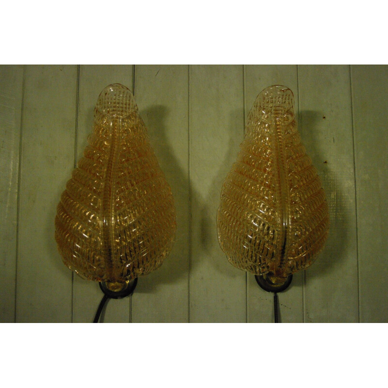 Pair of vintage murano glass wall lamps by Toso and Barovier, 1960