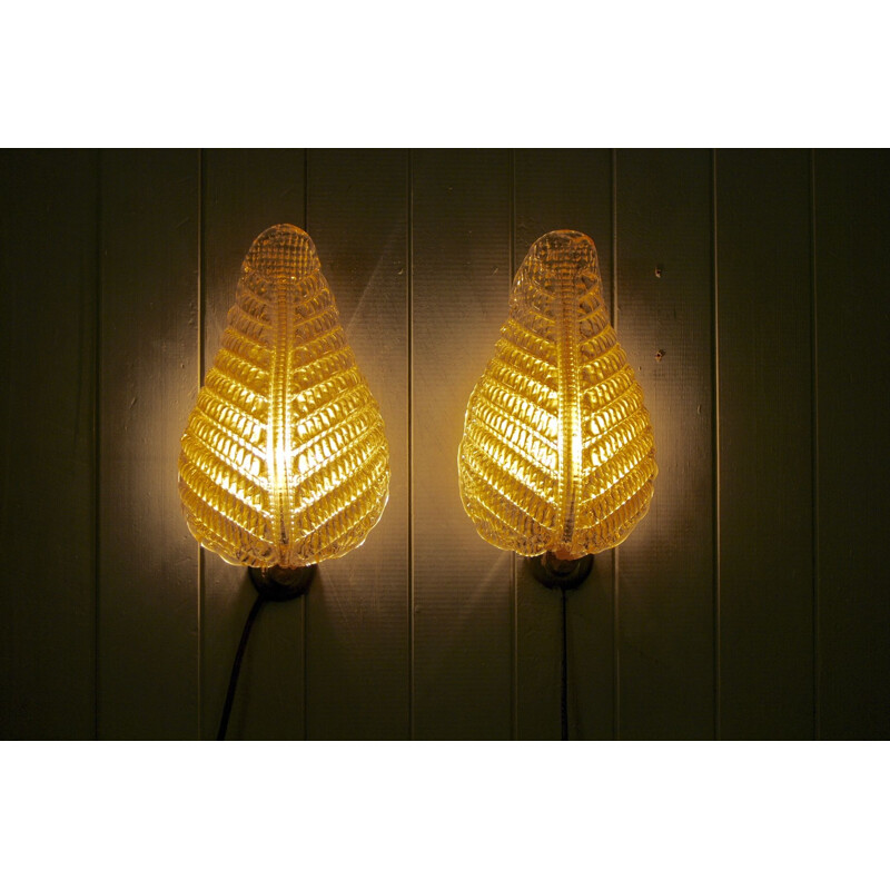 Pair of vintage murano glass wall lamps by Toso and Barovier, 1960