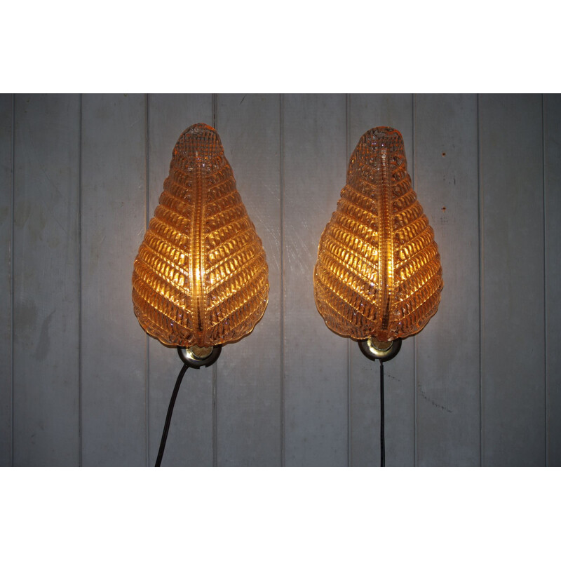 Pair of vintage murano glass wall lamps by Toso and Barovier, 1960