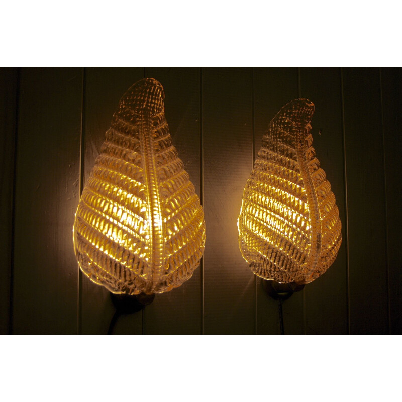 Pair of vintage murano glass wall lamps by Toso and Barovier, 1960