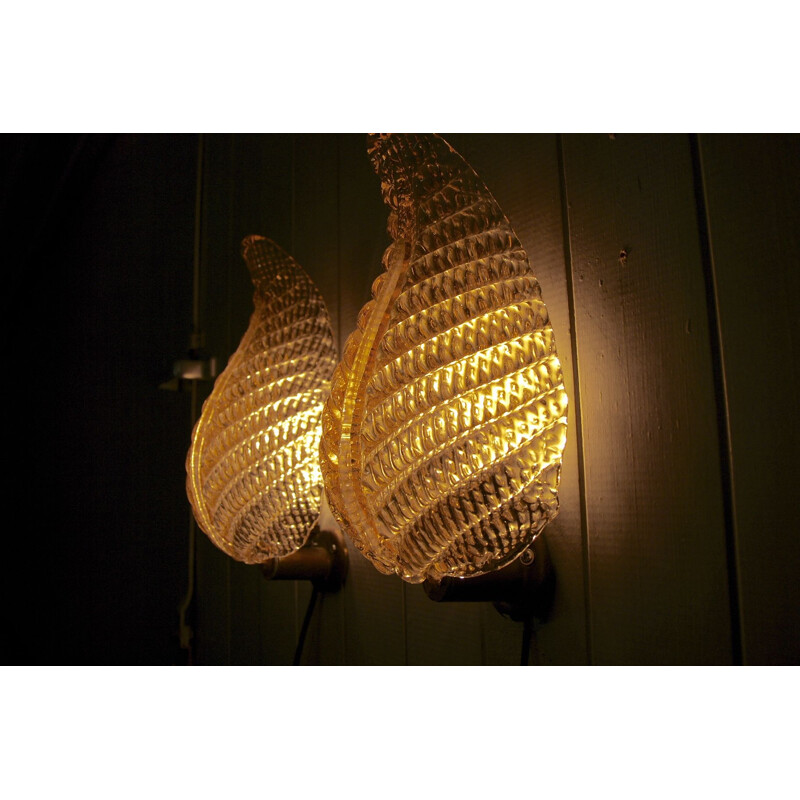 Pair of vintage murano glass wall lamps by Toso and Barovier, 1960