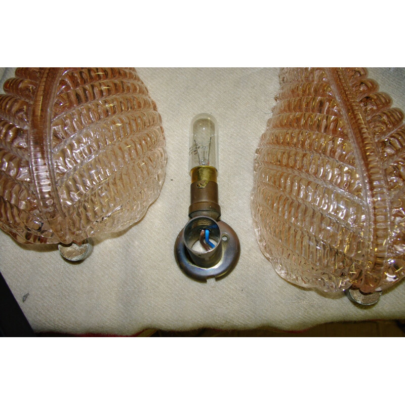Pareja de apliques vintage de cristal de murano de Toso y Barovier, 1960