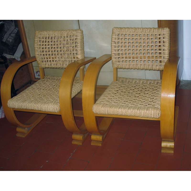 Paire de fauteuils vintage Audoux Minet 1950