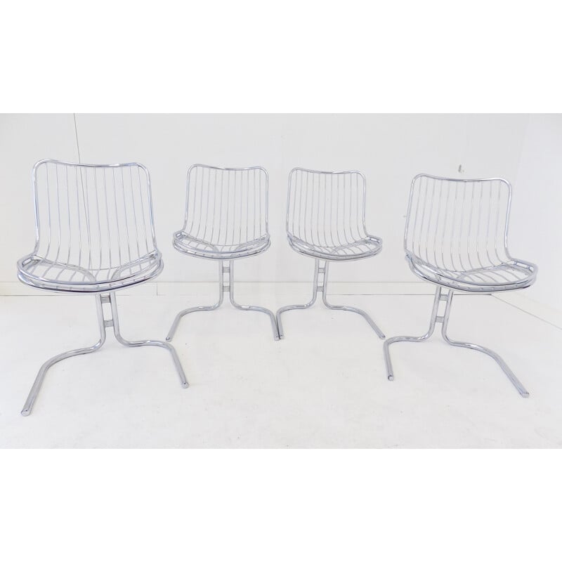 Lot de 4 chaises vintage chromées Radiofreccia de Gastone Rinaldi pour Rima 1970