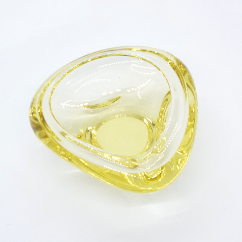 Cenicero vintage de cristal amarillo de M. Klinger para Zelezny Brod Sklo, Checoslovaquia 1960