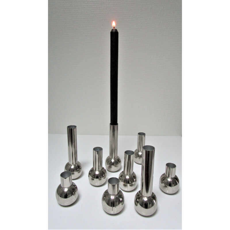 Set of 9 vintage metal candlesticks José Lévy