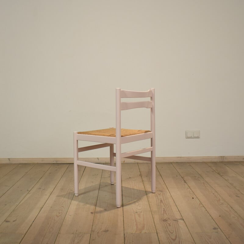 Pair of German chairs in beech wood with straw seat - 1970s