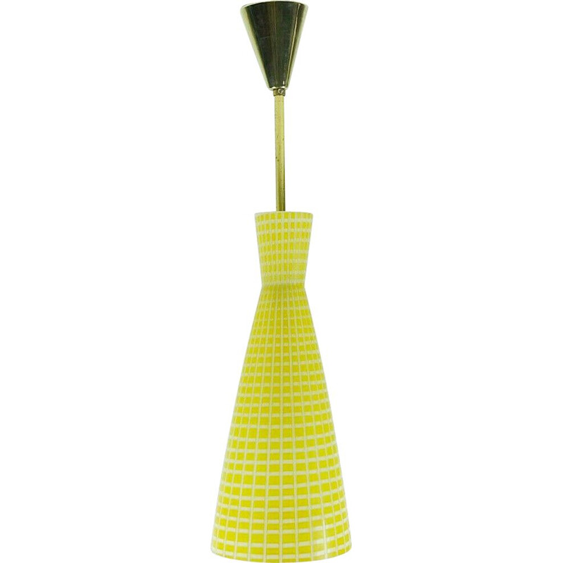Vintage pendant lamp yellow and white glass by peill & putzler to Aloys Ferdinand Gangkofner 1950