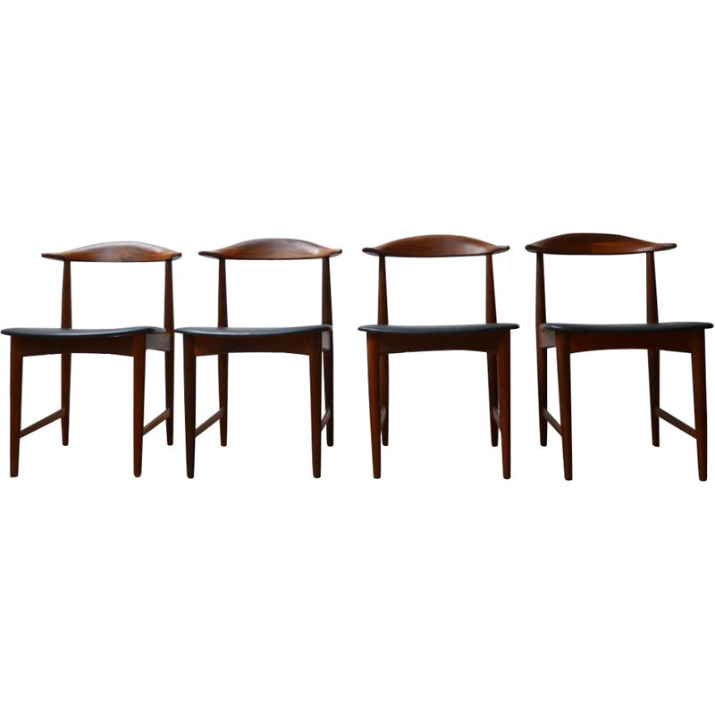 Set of 4 vintage Cow Horn Teak Dining Chair, Denmark 1960s