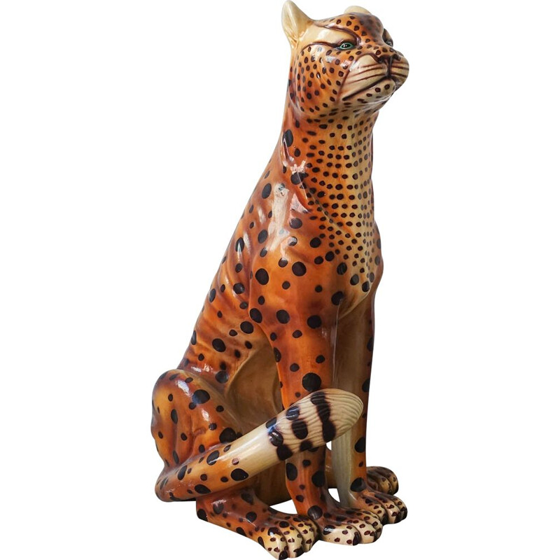 Vintage ceramic leopard sculpture, Portugal 1970 